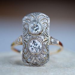 Art Deco Two Tone White Sapphire Round Cut Engagement Ring For Women