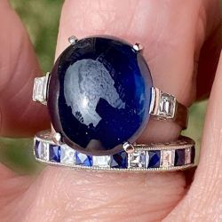 Art Deco Blue Sapphire Cabochon Engagement Ring Sets Bridal Sets For Women