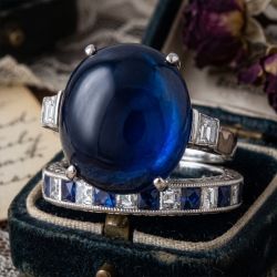 Nextearrings Art Deco Blue Sapphire Oval Cabochon Cut Engagement Ring Sets Bridal Sets