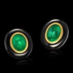 Vintage Two Tone Emerald Sapphire Cabochon Cut Stud Earrings