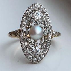 Vintage White Sapphire & Pearl Round Cut Engagement Ring For Women