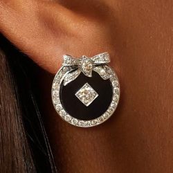 Art Deco Bow Design White Sapphire Round Cut Stud Earrings For Women