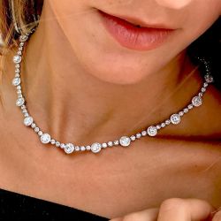 Vintage White Sapphire Round Cut Tennis Necklace For Women