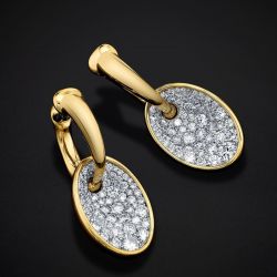 Two Tone Pave Setting White Sapphire Round Cut Hoop Drop Earrings