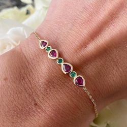 Golden Ruby & Emerald Sapphire Pear & Round Cut Bracelet For Women