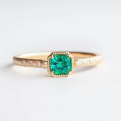 Golden Emerald Sapphire Asscher Cut Engagement Ring