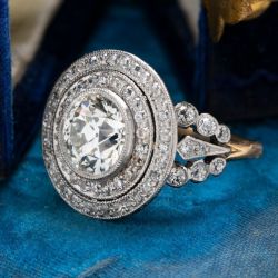  Two Tone Double Halo Milgrain Round Cut White Sapphire Engagement Ring
