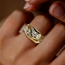 Golden Multi Row Round Cut White Sapphire Wedding Band Ring For Women