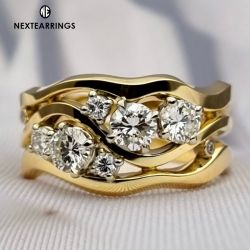Golden Multi Row Round Cut White Sapphire Wedding Band Ring For Women