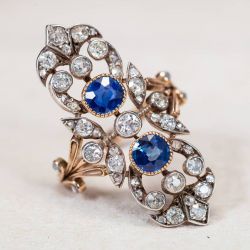 Antique Two Tone Cushion & Round Cut Blue & White Sapphire Engagement Ring For Women
