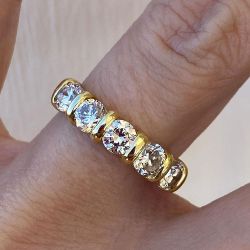 Golden Classic Round Cut White Sapphire Wedding Band For Women