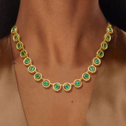 Golden Vintage Baguette Cut Emerald Sapphire Tennis Necklace For Women