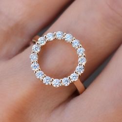 Golden Round Cut White Sapphire Circle Ring For Women