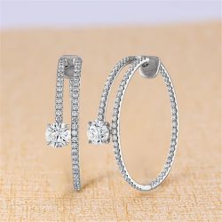 Unique Round Cut White Sapphire Pave Hoop Earrings For Women
