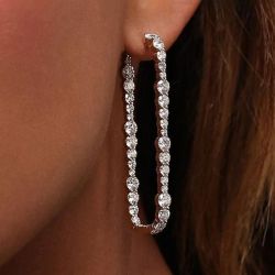 Classic Round Cut White Sapphire Hoop Earrings For Women