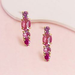 Golden Oval Cut Pink Sapphire Stud Earrings For Women