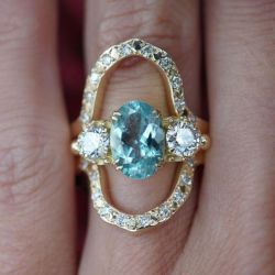 Golden Gorgeous Oval Cut Aquamarine Sapphire Engagement Ring For Women