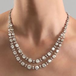 Classic Double Row Round Cut White Sapphire Tennis Necklace For Women