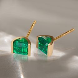 Golden Asscher Cut Emerald Sapphire Stud Earrings For Women