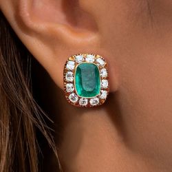 Golden Cushion Cut Emerald Sapphire Stud Earrings For Women