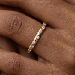 Golden Round Cut White Sapphire Half Eternity Wedding Band Ring For Women