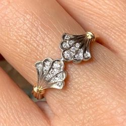 Two Tone Shell Design Round Cut White Sapphire Engagement Ring For Women