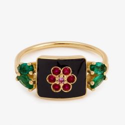 Vintage Golden Round Cut Ruby Sapphire Flora Engagement Ring For Women