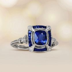 Vintage Cushion Cut Blue Sapphire Engagement Ring For Women