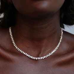 Classic Golden Pear Cut White Sapphire Tennis Necklace For Women