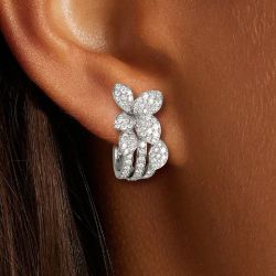 Flower Design Round Cut White Sapphire Hoop Earrings For Women