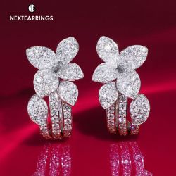 Flower Design Round Cut White Sapphire Hoop Earrings For Women