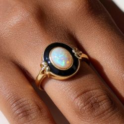 Vintage Golden Oval Cut White Opal Engagement Ring For Women