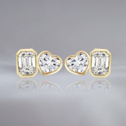 Golden Emerald & Heart Cut White Sapphire Stud Earrings For Women