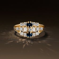 Vintage Oval & Round Cut Blue & White Sapphire Wedding Band For Women