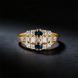 Vintage Oval & Round Cut Blue & White Sapphire Wedding Band For Women