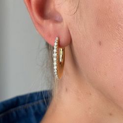 Golden Round Cut White Sapphire Hoop Earrings For Women