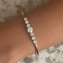 Classic Round Cut White Sapphire Bangle Bracelet For Women