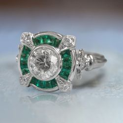 Art Deco Round Cut White Sapphire Engagement Ring For Women