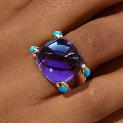 Art Deco Cushion Cut Amethyst Sapphire Split Shank Engagement Ring For Women