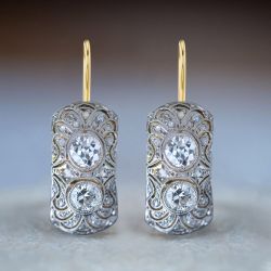Vintage Two Tone Round Cut White Sapphire Drop Earrings For Women