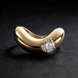 Unique Golden Solitaire Round Cut White Sapphire Engagement Ring For Women