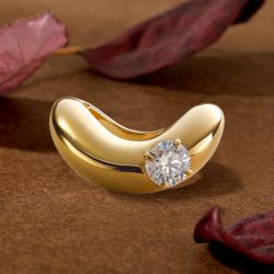 Unique Golden Solitaire Round Cut White Sapphire Engagement Ring For Women