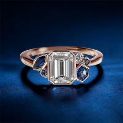 Rose Gold Emerald Cut White Sapphire Engagement Ring For Women