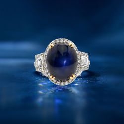 Vintage Two Tone Oval Cut Cabochon Blue Sapphire Engagement Ring For Women
