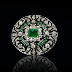 Art Deco Emerald Cut Emerald & White Sapphire Brooch Pin For Women