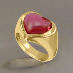 Golden Heart Cut Cabochon Ruby Sapphire Engagement Ring For Women
