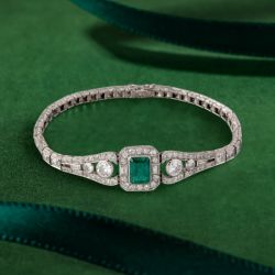 Art Deco Emerald Cut Emerald Sapphire Bracelet For Women