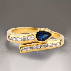 Unique Pear Cut Blue Sapphire Snake Bypass Ring For Women