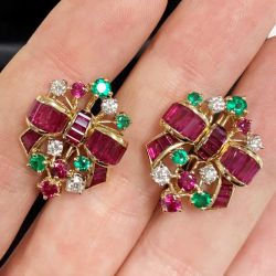 Christmas Bow Design Baguette & Round Cut Multi-Sapphire Earrings For Women