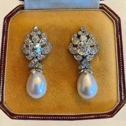 Vintage Cushion & Pear Cut White Sapphire & Pearl Drop Prom Earrings For Women